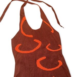 Brown Halter Top with Orange Accents